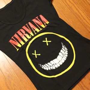 Nirvana Smiley Face Graphic Black T-Shirt Size Med